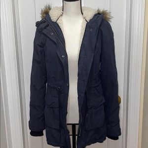 Aeropostale Navy Faux Fur Hooded Fall Jacket Small